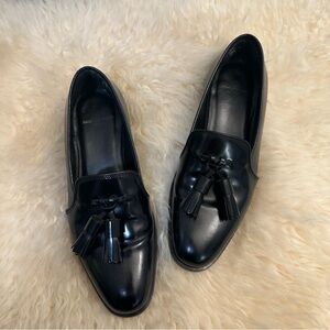 SAINT LAURENT Black Leather Tassel Loafers